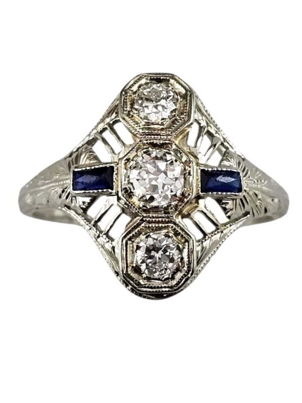 18K White Gold Filigree and Diamond Ring Size 6 #25203